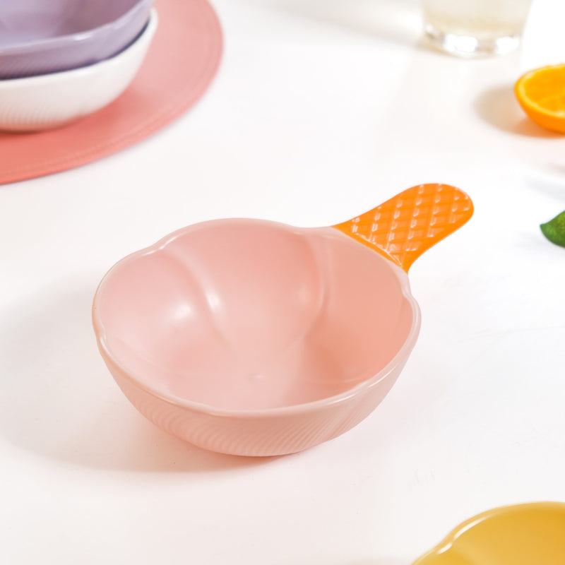 Ice Cream Bowl With Handle Strawberry Pink 400 ml - Serving bowl, ceramic serving bowl, large bowl, bowl with handle, colourful bowl