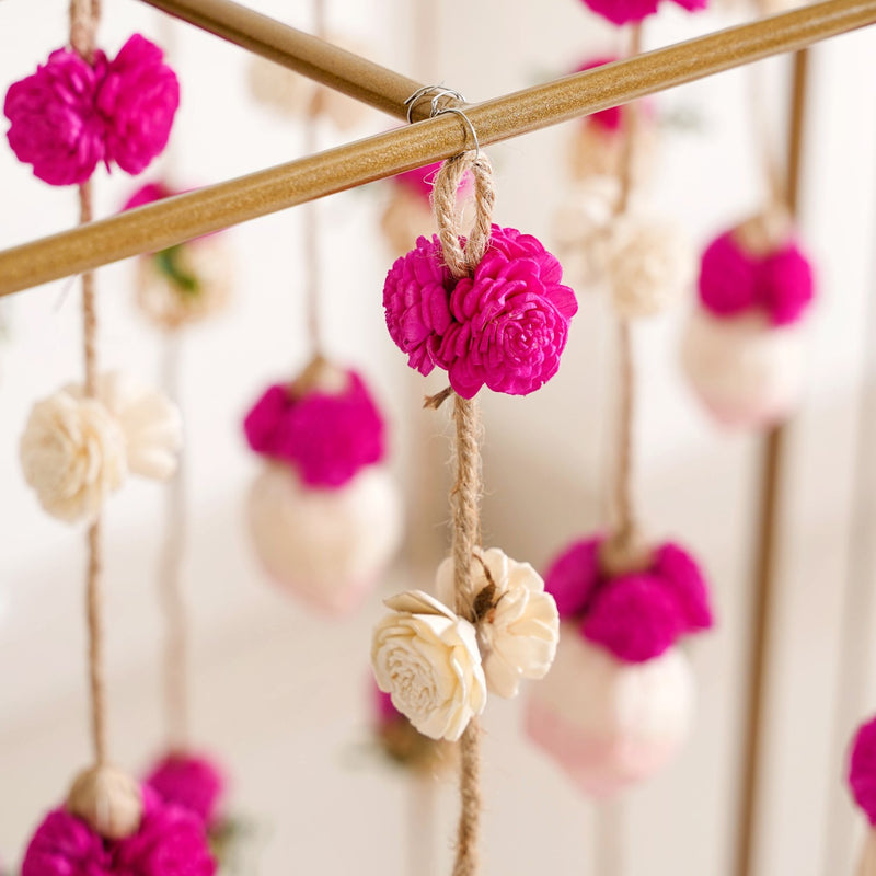 Box Frame Metal Backdrop With Floral Wall Hangings
