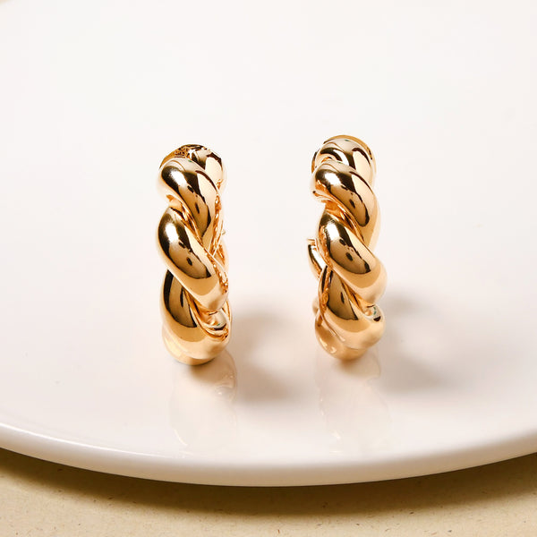 Braided In Gold Chunky Hoop Earrings