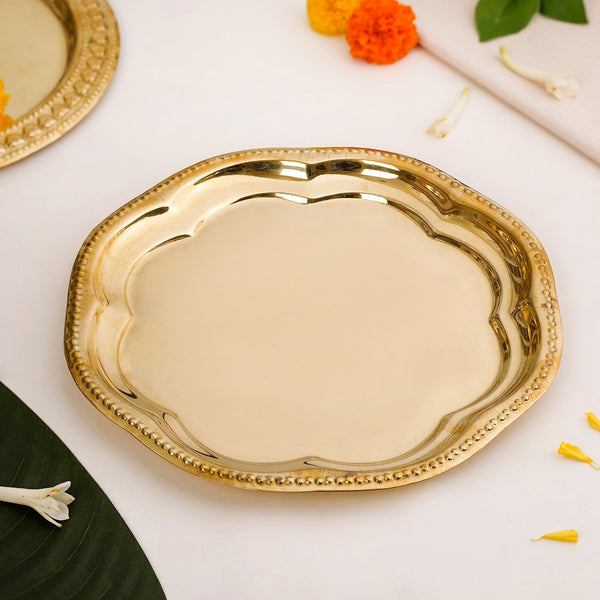 Veda Pure Brass Floral Tray For Festive Decor 24cm