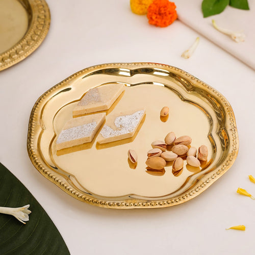 Brass Floral Tray For Festive Decor