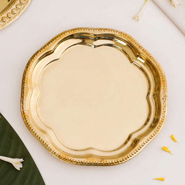 Veda Pure Brass Floral Tray For Festive Decor 24cm