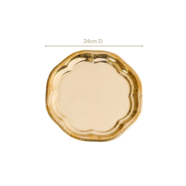 Veda Pure Brass Floral Tray For Festive Decor 24cm