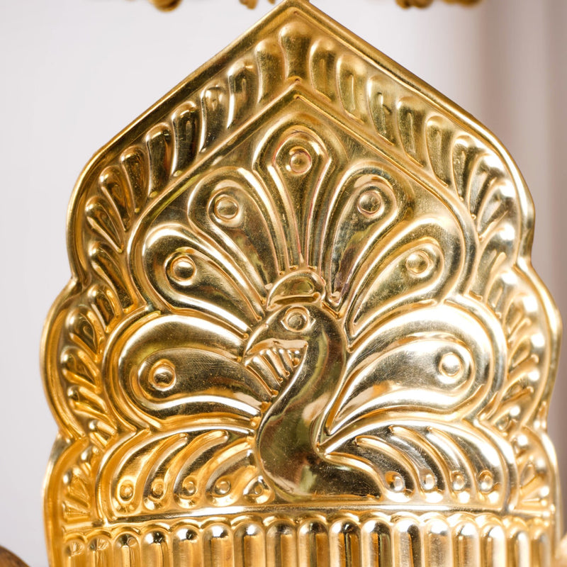 Brass Laddu Gopal Singhasan With Lotus And Peacock Embossing