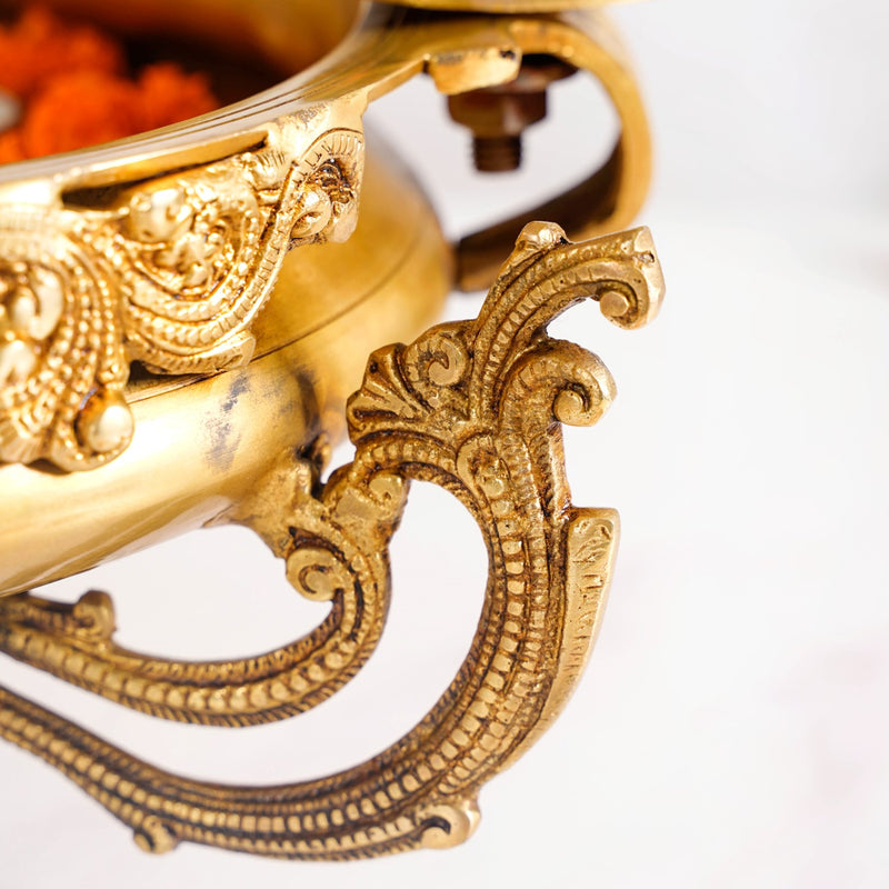 Brass Laddu Gopal Decorative Urli Bowl With Swing- Brass Laddu Gopal Urli, Decorative Urli Bowl, Swinging Laddu Gopal, Brass Home Decor