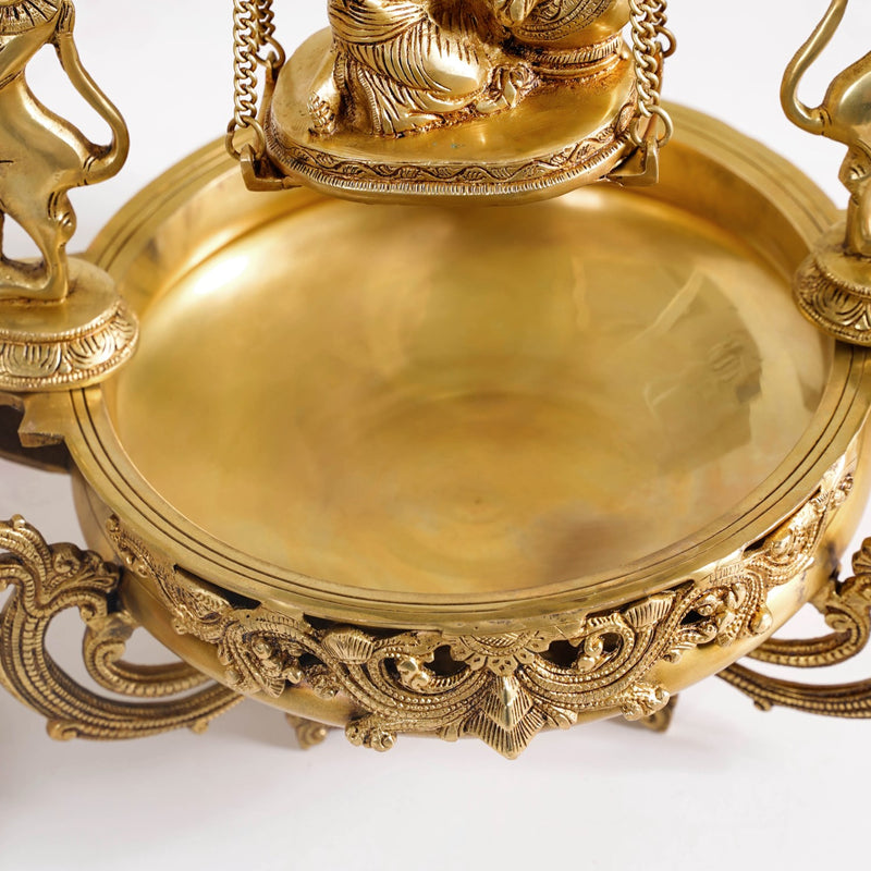 Brass Laddu Gopal Decorative Urli Bowl With Swing- Brass Laddu Gopal Urli, Decorative Urli Bowl, Swinging Laddu Gopal, Brass Home Decor