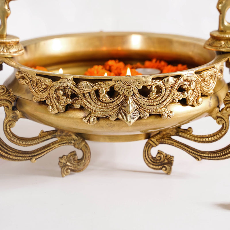 Brass Laddu Gopal Decorative Urli Bowl With Swing- Brass Laddu Gopal Urli, Decorative Urli Bowl, Swinging Laddu Gopal, Brass Home Decor