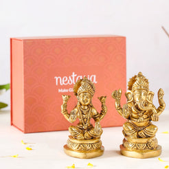 Ganesh Laxmi Pure Brass Statue Set Of 2 11cm