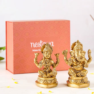 Ganesh Laxmi Pure Brass Statue Set Of 2 11cm