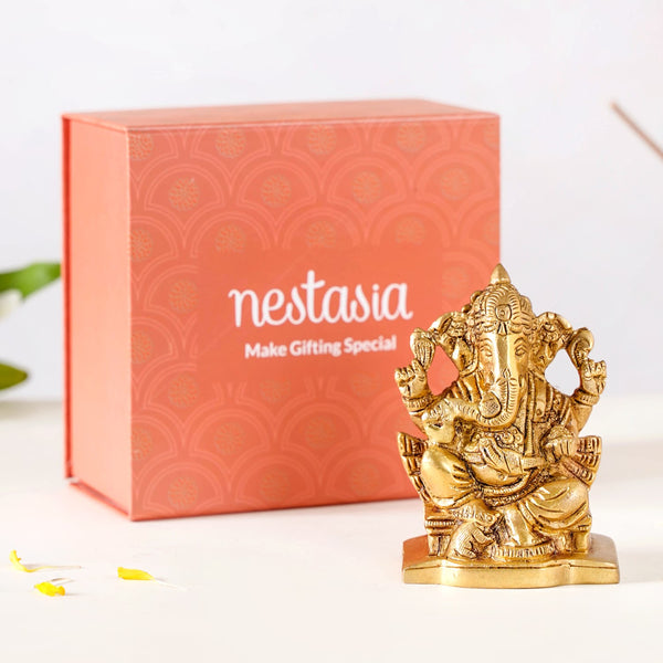 Lord Ganesh Pure Brass Statue For Puja Room 9cm