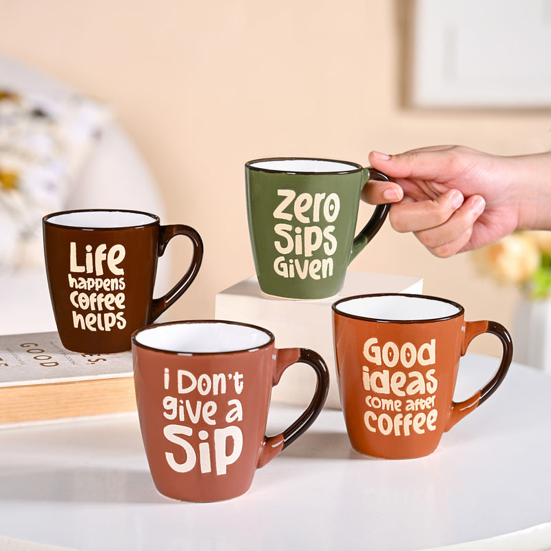 BrewTopia Ceramic Coffee Mug Set Of 4 210ml