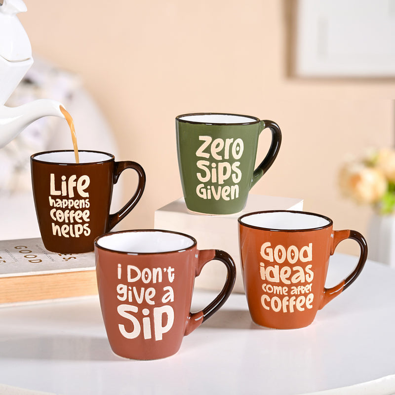 BrewTopia Ceramic Coffee Mug Set Of 4 210ml