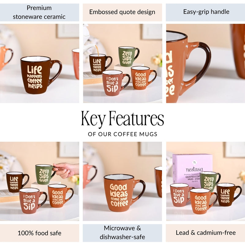 BrewTopia Ceramic Coffee Mug Set Of 4 210ml