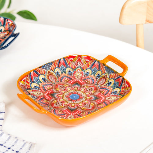 Bright Bloom Ceramic Serving Platter With Handles