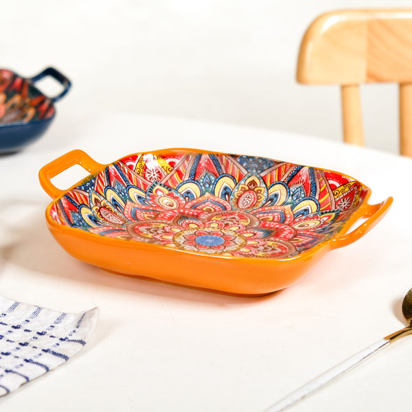 Mandala Melange Square Ceramic Serving Platter Orange
