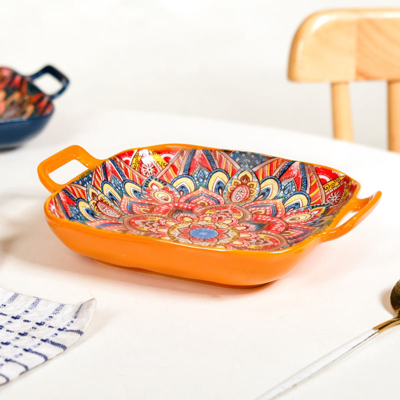 Bright Bloom Ceramic Serving Platter With Handles
