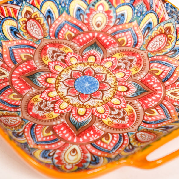 Mandala Melange Square Ceramic Serving Platter Orange