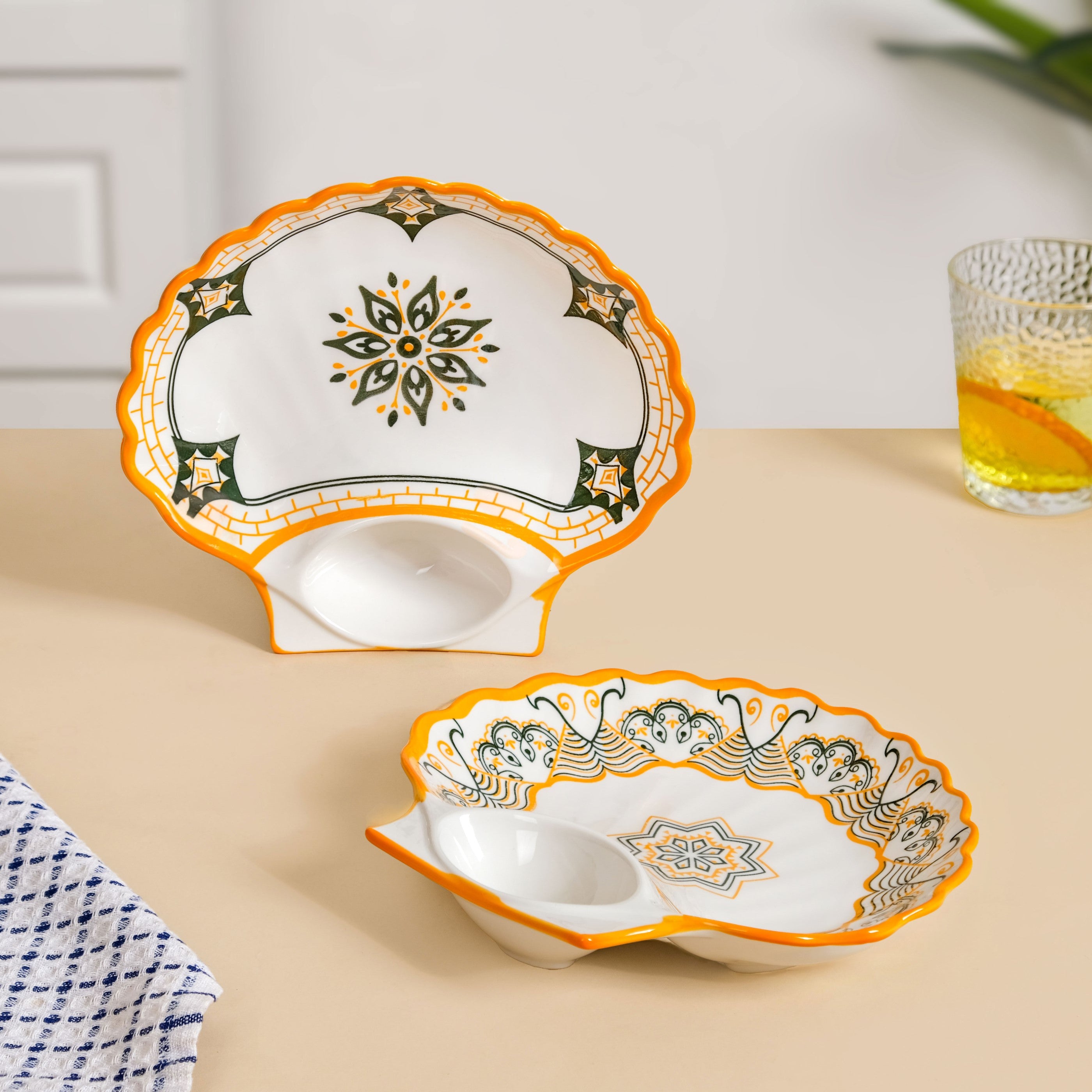 Sunny Bloom Ceramic Section Plate Set Of 2
