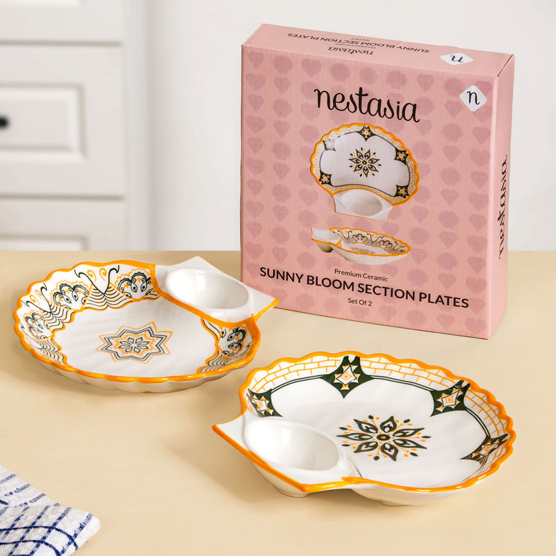 Bright Blossom Ceramic Section Plate Set Of 2