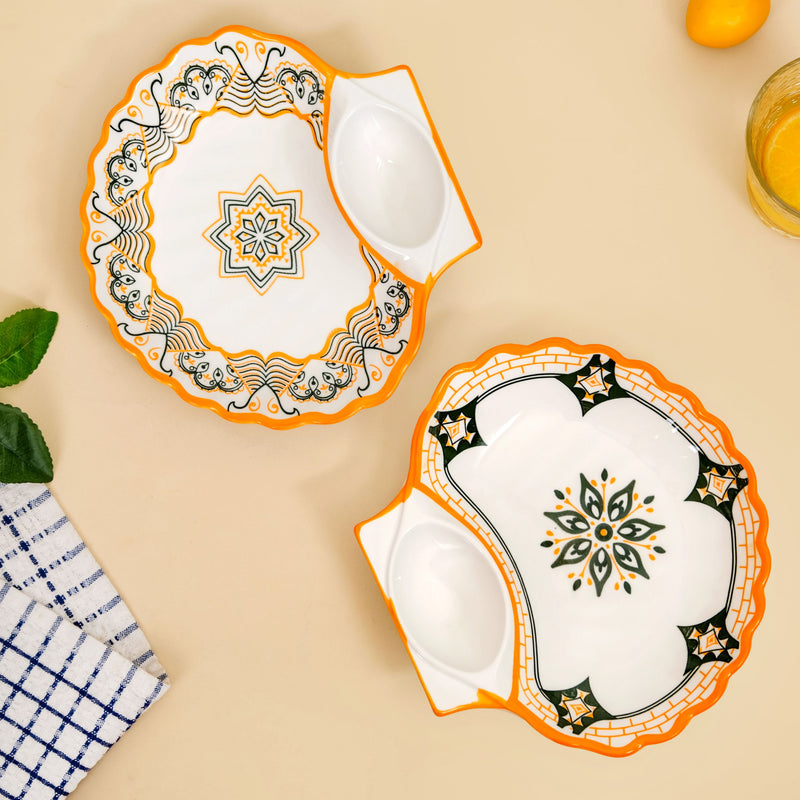 Bright Blossom Ceramic Section Plate Set Of 2