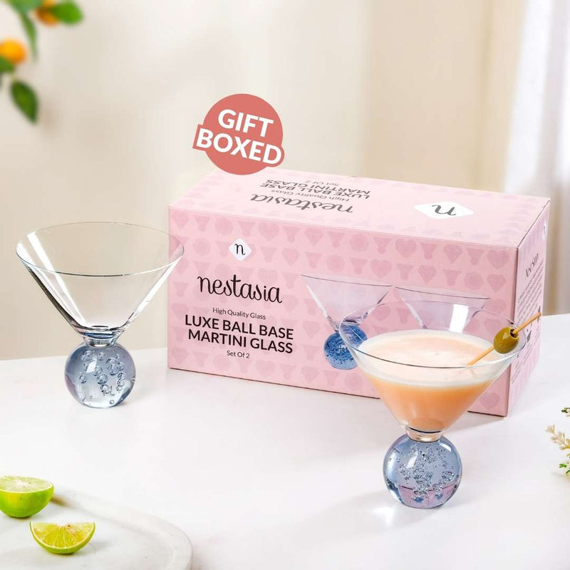 Bubble Base Martini Glass Set Of 2 220ml Blue