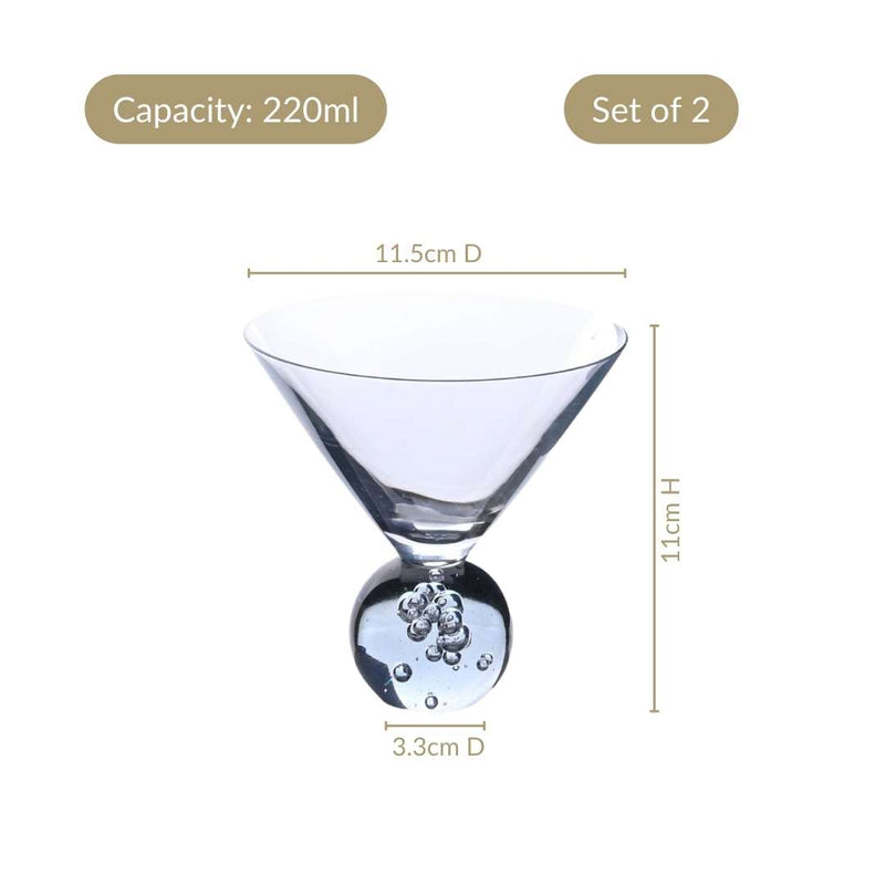 Bubble Base Martini Glass Set Of 2 220ml Blue