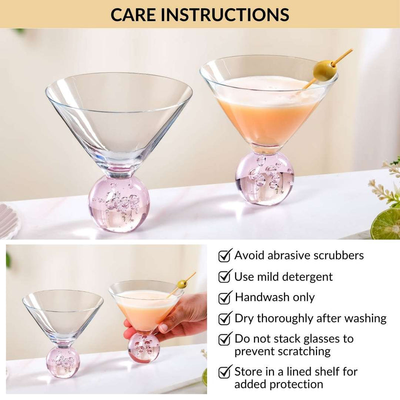 Bubble Base Martini Glass Set Of 2 220ml Pink