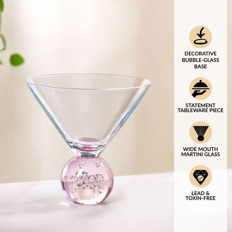 Bubble Base Martini Glass Set Of 2 220ml Pink