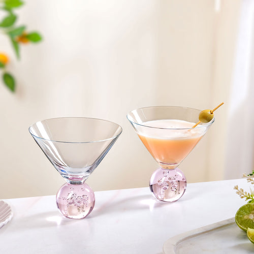 Bubble Base Martini Glass Set Of 2 220ml Pink