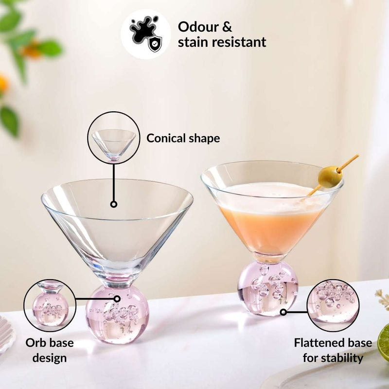 Bubble Base Martini Glass Set Of 2 220ml Pink
