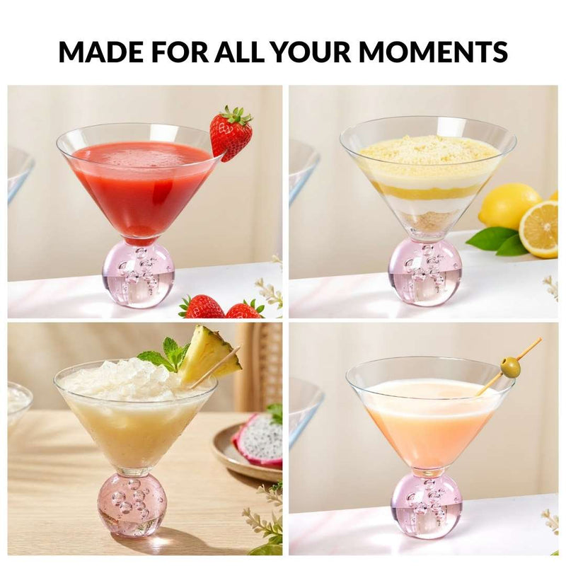 Bubble Base Martini Glass Set Of 2 220ml Pink
