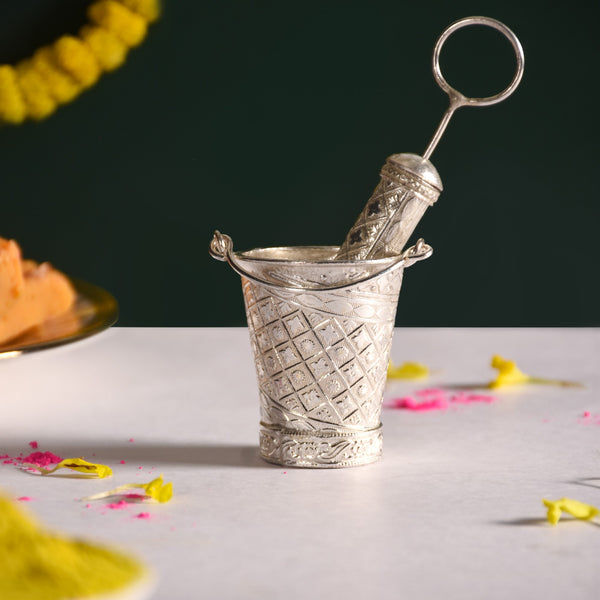 German Silver Holi Pichkari And Bucket Set Of 2