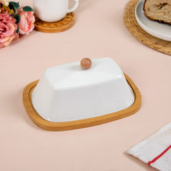 Rectangular Wooden Butter Dish With Ceramic Lid