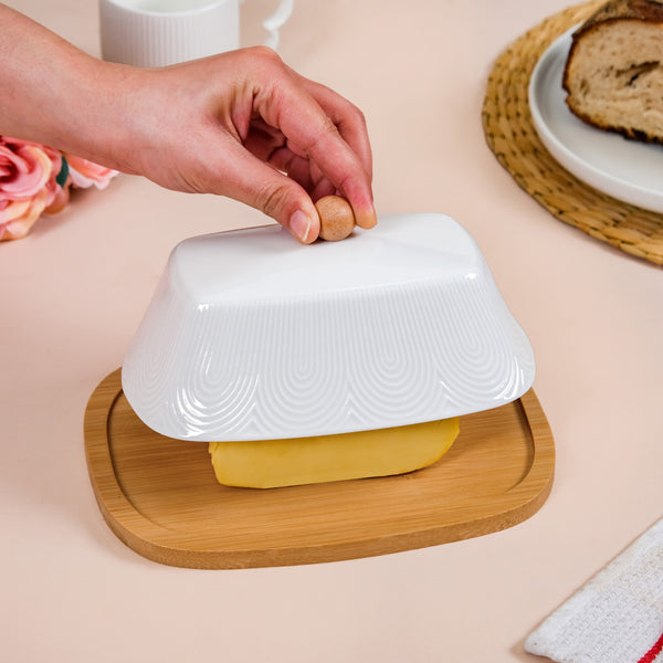 Blanca Rectangular Wooden Butter Dish With Ceramic Lid