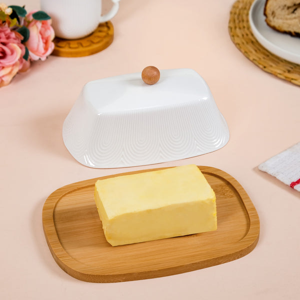 Blanca Rectangular Wooden Butter Dish With Ceramic Lid