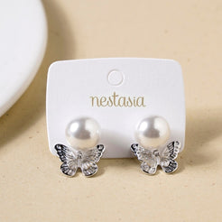 Butterfly Charm Pearl Stud Earrings