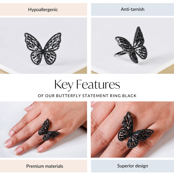 Butterfly Statement Ring Black