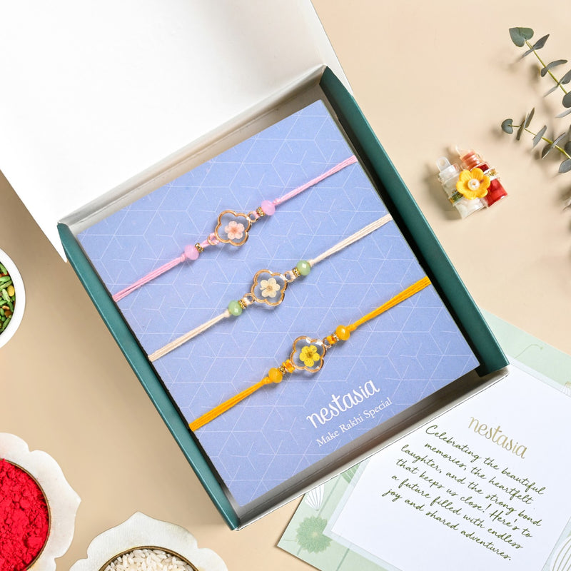 Pressed Petal Trio Rakhi Gift Set