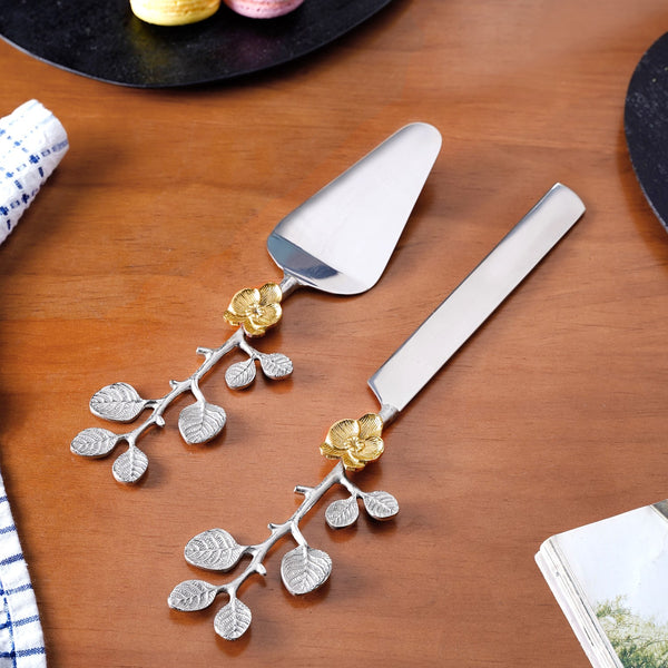 Orchid Garden Cake Knife And Server Set Of 2