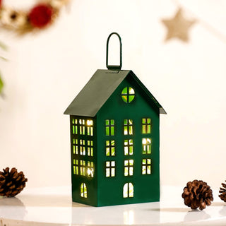 House Shaped Lantern With Handle Green
