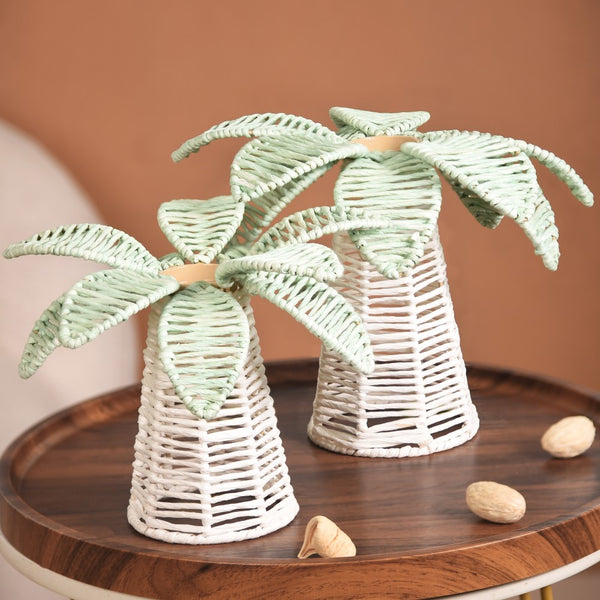 Set Of 2 Raffia Palm Candle Holder For Home Decor