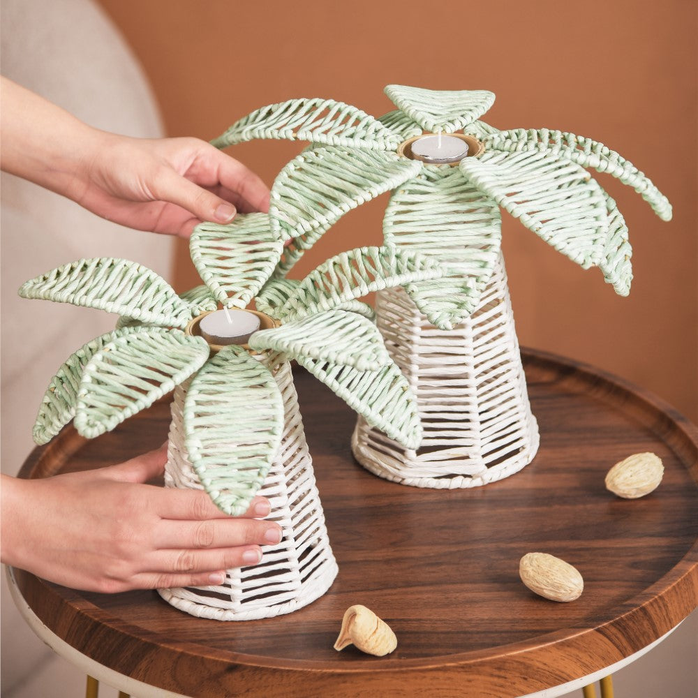 Set Of Raffia Palm Candle Holder For Home Decor Online Premium