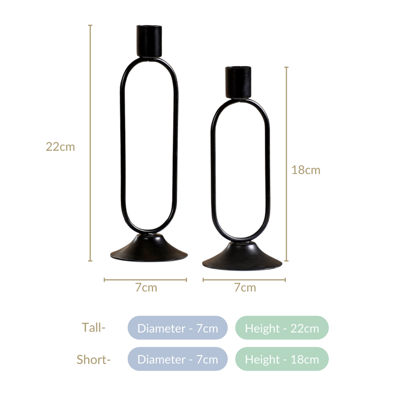 Minimalist Metal Taper Candle Holder Set of 2 Black