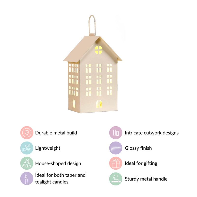 Festive House Lantern With Handle Ivory