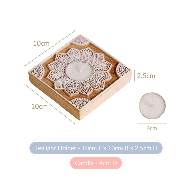 Set Of 2 Square Block Wooden Tea Light Holders