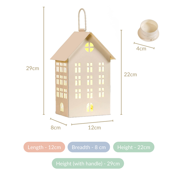 Festive House Lantern With Handle Ivory
