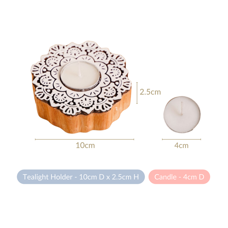 Handmade Floral Mandala Tea Light Holder Set Of 2 - Handmade Floral Mandala Tea Light Holder, Artistic Tea Light Holders, Mandala Candle Holders