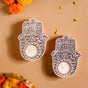 Set Of 2 Hamsa Hand Mango Wood Tea Light Holders