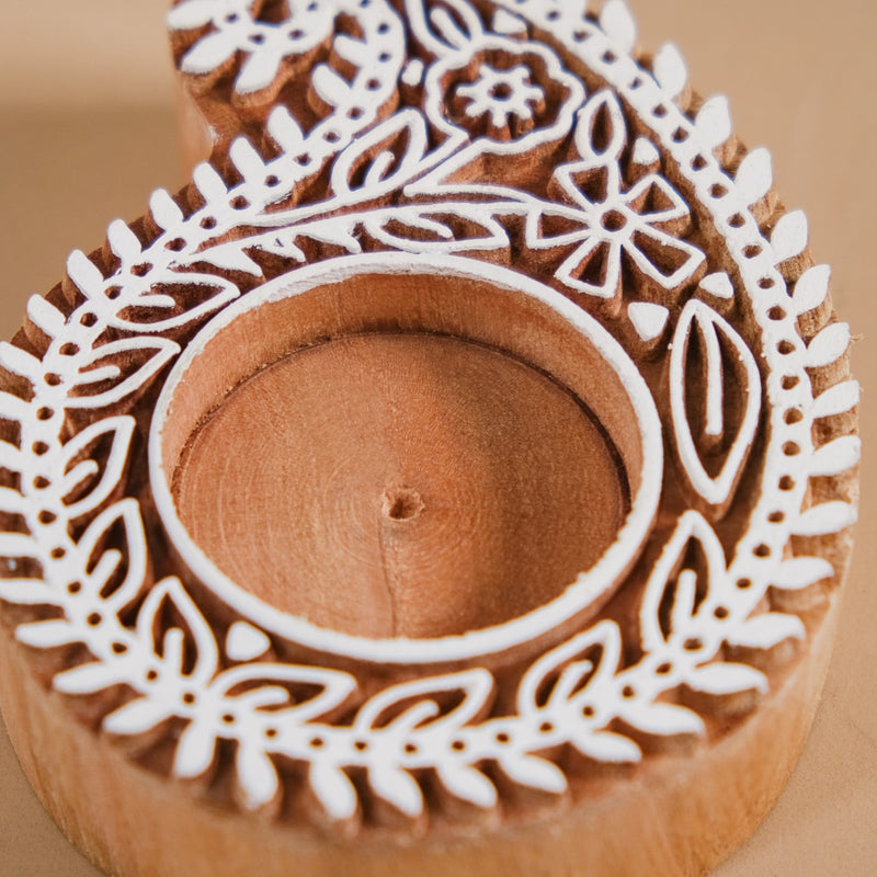 Wooden Paisley Block Candle Holder Set Of 2