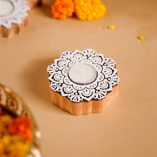 Handmade Floral Mandala Tea Light Holder Set Of 2